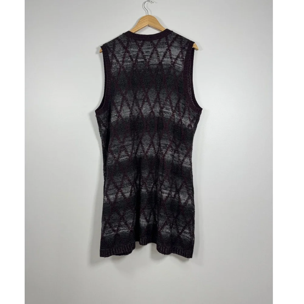 CJ Banks Sweater Vest Women 2X Purple Argyle Knit Open‎ Front Longline Cardigan
